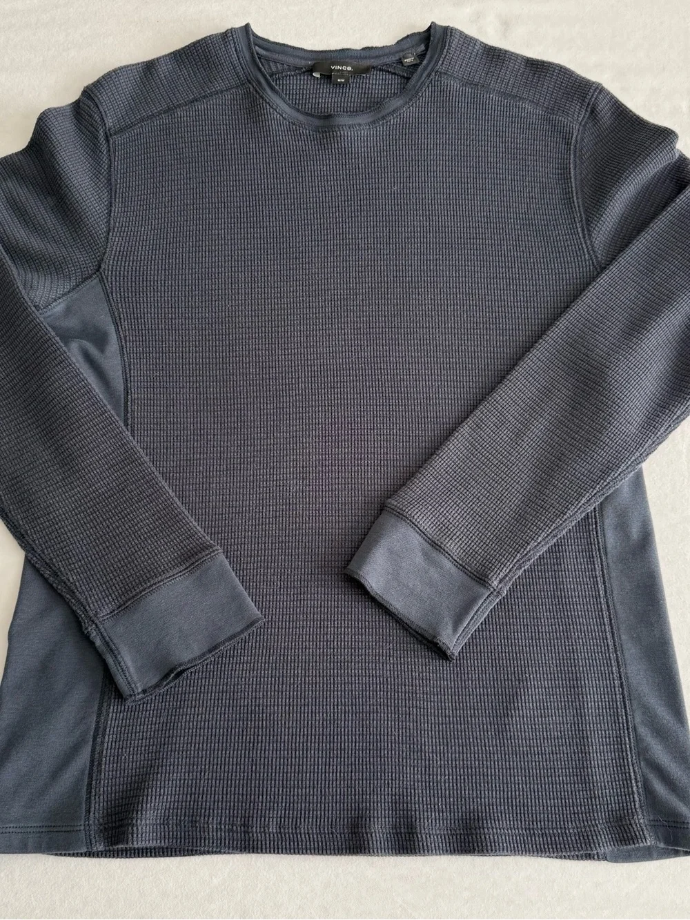 Vince Charcoal Gray Cotton Thermal Waffle-Knit Long Sleeve Crewneck